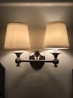Restoration Hardware Pair Of Satin Nickel Lugarno Double Sconces Silk