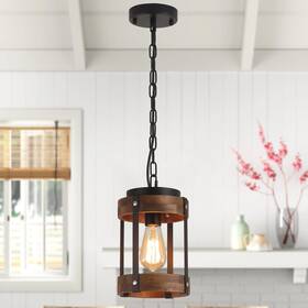 6711-1m Rkucsr Rustic Farmhouse Wood Pendant Light Fixture One-light Adjustable Chain Oak Wo