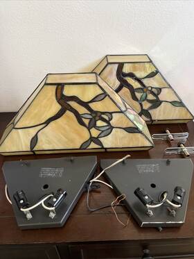 Ks677v4 Robert Louis Tiffany Budding Branch Wall Light Sconces Set Of 2 Slag Glass Hardwired 14 Inch Fixtures