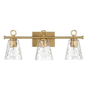 Ec1522 Robert Stevenson Lighting Imogen - Metal And Hammered Water Glass 3-light Vanity Light Brushed Gold