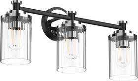 1692-3t Roma Modern 3-light Bathroom Vanity Light Fixture Black Chrome Clear Glass Shade