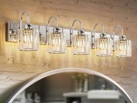 81010000054348 Rrtyo Mason 35.4 Inch 5-light Glam Chrome Vanity Light Crystal Shades