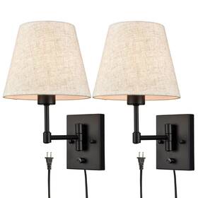 T3073bu-bk2-c-2 Samteen Swing Arm Wall Sconces Set Of Two Modern Black Sconce Light Plug In W