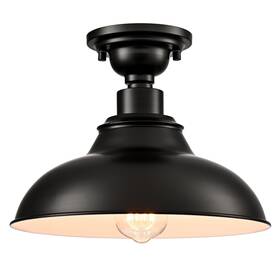 T7187cu-bw Samteen 12-inch Farmhouse Semi Flush Mount Ceiling Light Black 1-light Indust