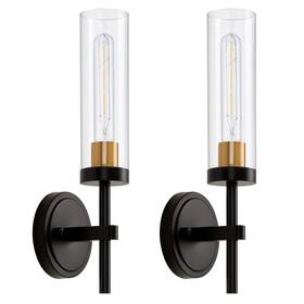 Ssw009b1-2 Santostock Modern Wall Sconces Set Of 2 Black Gold Vanity Lights With Clear Glass Shade