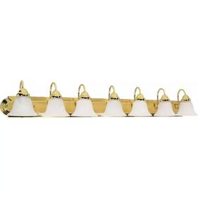 Satco 313019560510 Ballerina 48 Inch 7-light Polished Brass Vanity Light With Alabaster Glass Shade