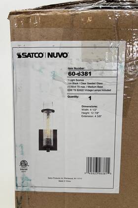 60-6381 Satco 1-light Iron Black Bath Light Seeded Glass