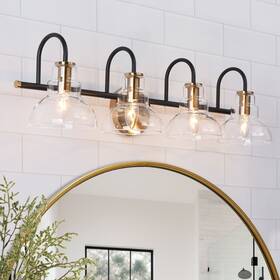 Savonnerie 714651963774 2/3/4-light Modern Black Gold Bathroom Vanity Light Fixture With Clear Glass