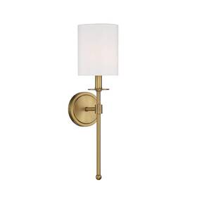 M90057nb Savoy House 20 Inch Natural Brass Wall Sconce With White Fabric Shade
