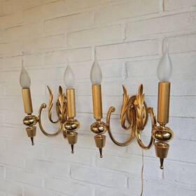 60910b8b-26bd-4 Sciolari Pair Of Italian Double Sconces Empire Style Gold Wall Lights