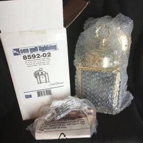 8592-02 Sea Gull Lighting Nos Solid Polished Brass Square Wall Lantern 100w Max