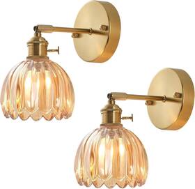 Shenmoyl 756166178823 Vintage Style Tulip Crystal Glass Wall Sconces Battery And Hardwired Set Of 2