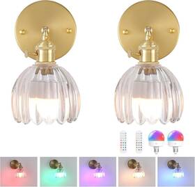 Shenmoyl 756166338616 Vintage Style Tulip Crystal Glass Wall Sconces Battery And Hardwired Set Of 2