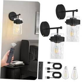 35018 Shenzhen Zhongqi Century Technology Co. Ltd. Battery Operated Wall Sconces Set Of 2 Rechargeable Hammered Glass-2 Pack Black