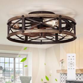 Fla003a Shluce 19 Inch Farmhouse Flush Mount Caged Ceiling Fans With Lights Fandelier Ru