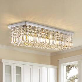 Siljoy384 Siljoy 713145640160 Modern Crystal Chandelier 6-lights Rectangular Flush Mount Pendant Ceilin