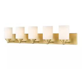 1009410147 Soledad Collection 485-5v-bg 38.75 Inch 5-light Brushed Gold Vanity Light With Glass Shade