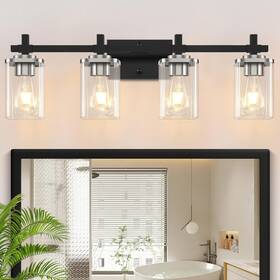 B0dk4m29n1 Spiglamm 4-lights Black And Brushed Nickel 30.3 Inch Vanity Lights Square Clear Glass Shade