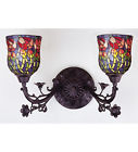 36911 Stained Rosebud Glass Wall 19 Style Lighting Red 2lt " Tiffany Sconce Meyda