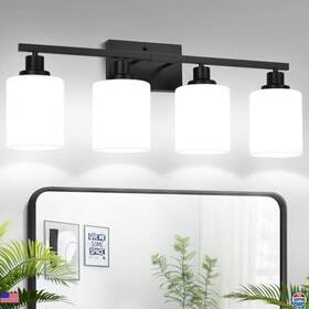 B0dn149qjw Stanley 4-light Matte Black Bathroom Vanity Light With Milky White Shades Modern Design