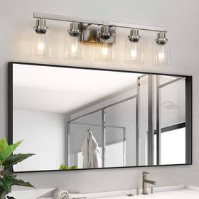 Ym-c16-6686 Sunpez 30 Inch W 5-light Vanity Sconce Brushed Nickel Clear Glass Shades E26 No Bulbs