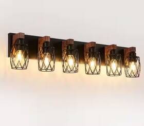 Ym-c16p-6816 Sunpez New 38 Inch 6-light Walnut/black Bathroom Vanity Light With Metal Cage Shades B1