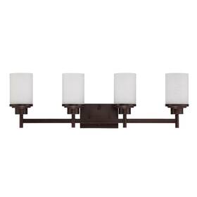 Sunset Lighting 098197910219 Somes Vanity Light With Linen Glass Shades Provincial Bronze 4-light