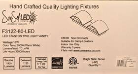 F3122-80 Sunset Lighting And Fans Stanton 19- Inch 2-light Led Vanity Bright Satin Nickel