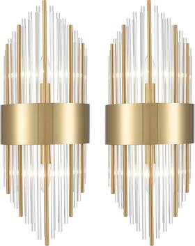 B3103-2bu-j-2 T&y Crystal Wall Sconces Set Of Two Gold Lighting Mid Century Modern 2 B3103-2bu-j-2 T&y Crystal Wall Sconces Set Of Two Gold Lighting Mid Century Modern 2