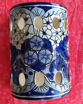 541315-5 Talavera Wall Sconce Mexican Handmade Pottery Blue White Lamp