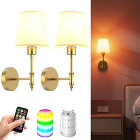 Se-ws-001-g Tartek Battery Operated Wall Sconces Set Of Two Rechargeable Light With Remote