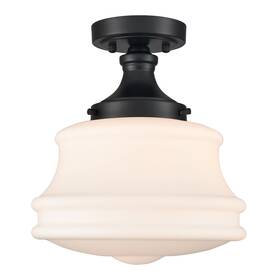 B5298cu-bk-n Teenyo Black Schoolhouse Ceiling Light Milk Glass Semi Flush Mount 11-