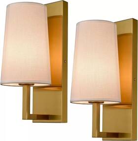 T3228bu-j-2 Teenyo Gold Wall Sconce Set Of 2 Mid-century Modern Fabric Shade Sconces Lighting