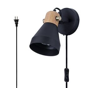 Tehenoo Wood Plug In Wall Lamp Modern Rotatable Light With On-off Switch