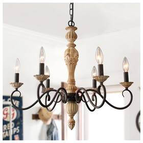 Ql2996 Tescruant Rustic French Country 6-light Mid Century Modern Candle Style Chandelier Vint