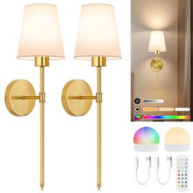 Tislyco 894702002464 Battery Operated Wall Sconces Set Of 2 Gold Rechargeable Rgb Dimmable Wireless