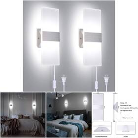 Trlife Modern Wall 2 12 Acrylic Sconces Set Of 12w Led Cool White Silver Bedroom Stairway