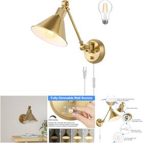 Trlife Wall Sconce 1 Dimmable Brushed Nickel Brass Swing Arm Light Pack Bulb