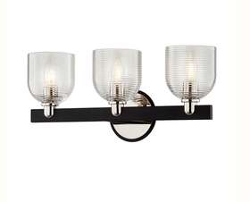 B7713-tbk-pn Troy Lighting Munich 3 Lt Bath Vanity Black/nickel/clear Ribbed -