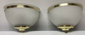 776007 Underwriters Laboratories Vtg Satin Glass Ribbed Wall Sconce X2 Polished Brass