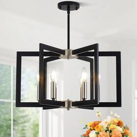 Unicozohome 760518457733 21.6 Inch Dining Room Light Fixture 6-light Black Brushed Nickel Farmhouse Chand
