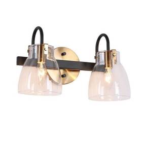 628c8efibrb87w2 Uolfin 2-light Gold And Black Bathroom Vanity Light Clear Glass A04787w2