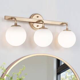 Uolfin 810070944094 Brass Globe Bathroom Vanity Light 3-light Gold Frosted Glass Shades Uolfin 810070944094 Brass Globe Bathroom Vanity Light 3-light Gold Frosted Glass Shades