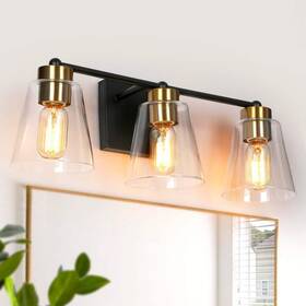 Bqzfezuo4694p7 Uolfin Modern Bell Bathroom Vanity Light 3-light Black And Brass Wall Sconce With