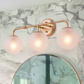 N7r67rhd24077ye Uolfin Bathroom Vanity Wall Sconce 24.4 Inch Metal Gold/frosted Glass Shade 3-light