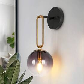 Yjvqjvuo961ar8 Uolfin 14.5 Inch Black And Gold Wall Light With Gradient Purple Glass