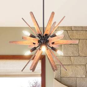 Gd003-6 Vanzarla 6-light Sputnik Pendant Light Black Wood Chandelier For Dining Room Rustic L