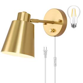 B09xmnv69j Vatoni Dimmable Wall Sconce Plug-in Adjustable Gold Bedside Bedroom Light
