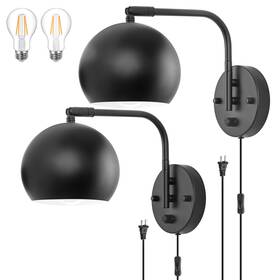 B0c49mjcxf Vatoni Dimmable Wall Sconces Set Of 2 Plug-in Swing Arm Light E26 Led Bul