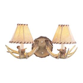 Wl33042ns Vaxcel Lodge 2 Light Rustic Wood Antler Armed Wall Sconce Faux Leather Shade